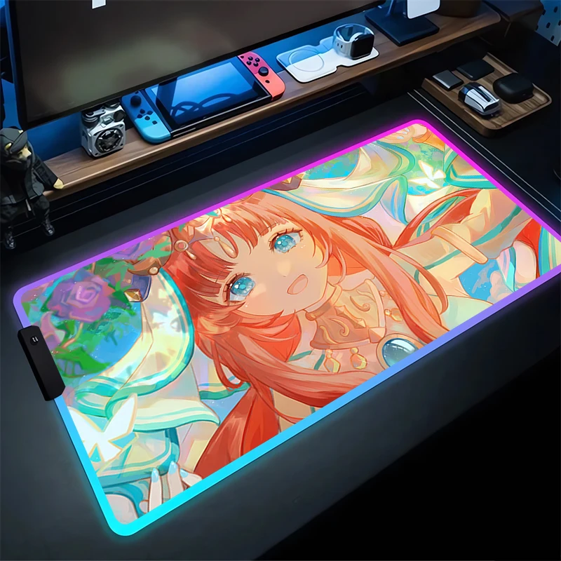 

RGB Large Gaming Mouse Pad Nilou Laptop Mat Gaming Mousepad Backlit Keyboard Gamer Table Pads G-Genshin Impact Home Decor