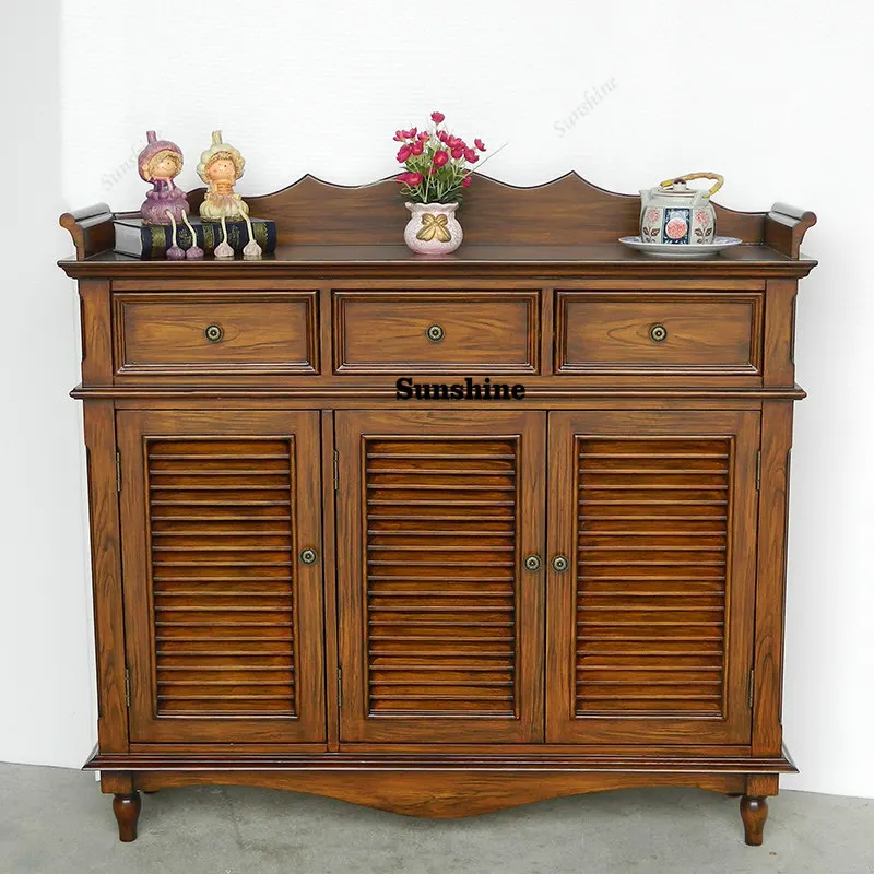 

Living room retro furniture Mediterranean side cabinet pastoral painted foyer entrance cabinet
