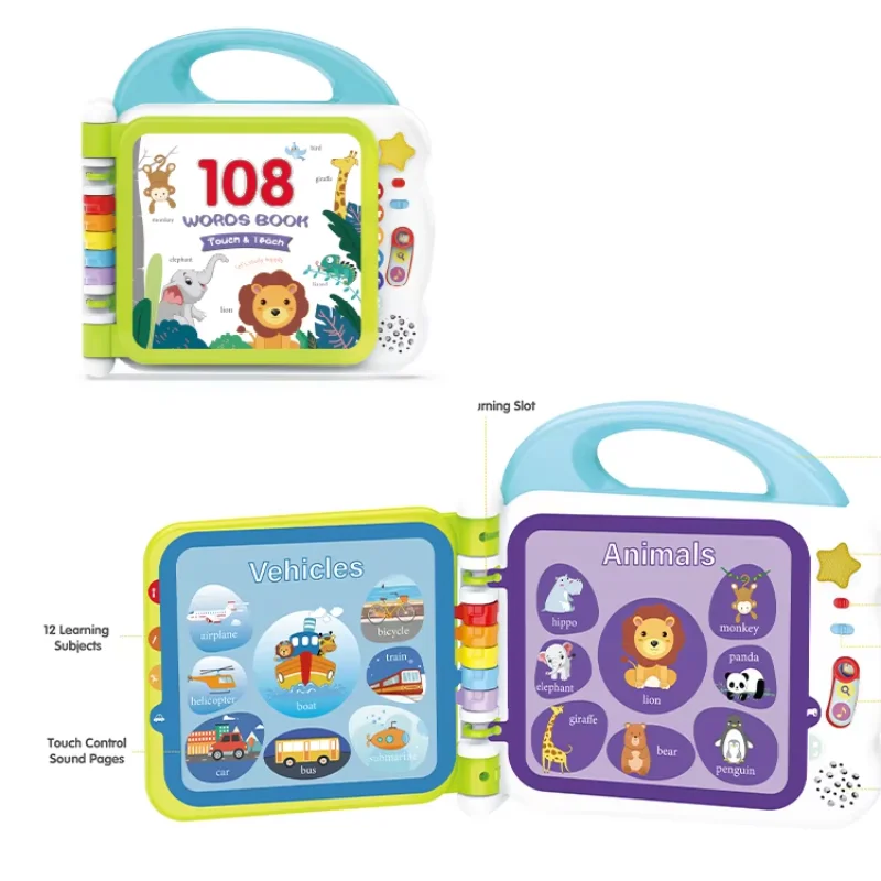 Early Education Kids Learning Machine Books Touch&Learn 108 Words Book with 3 Learning Modes Kids Books with Music Sound