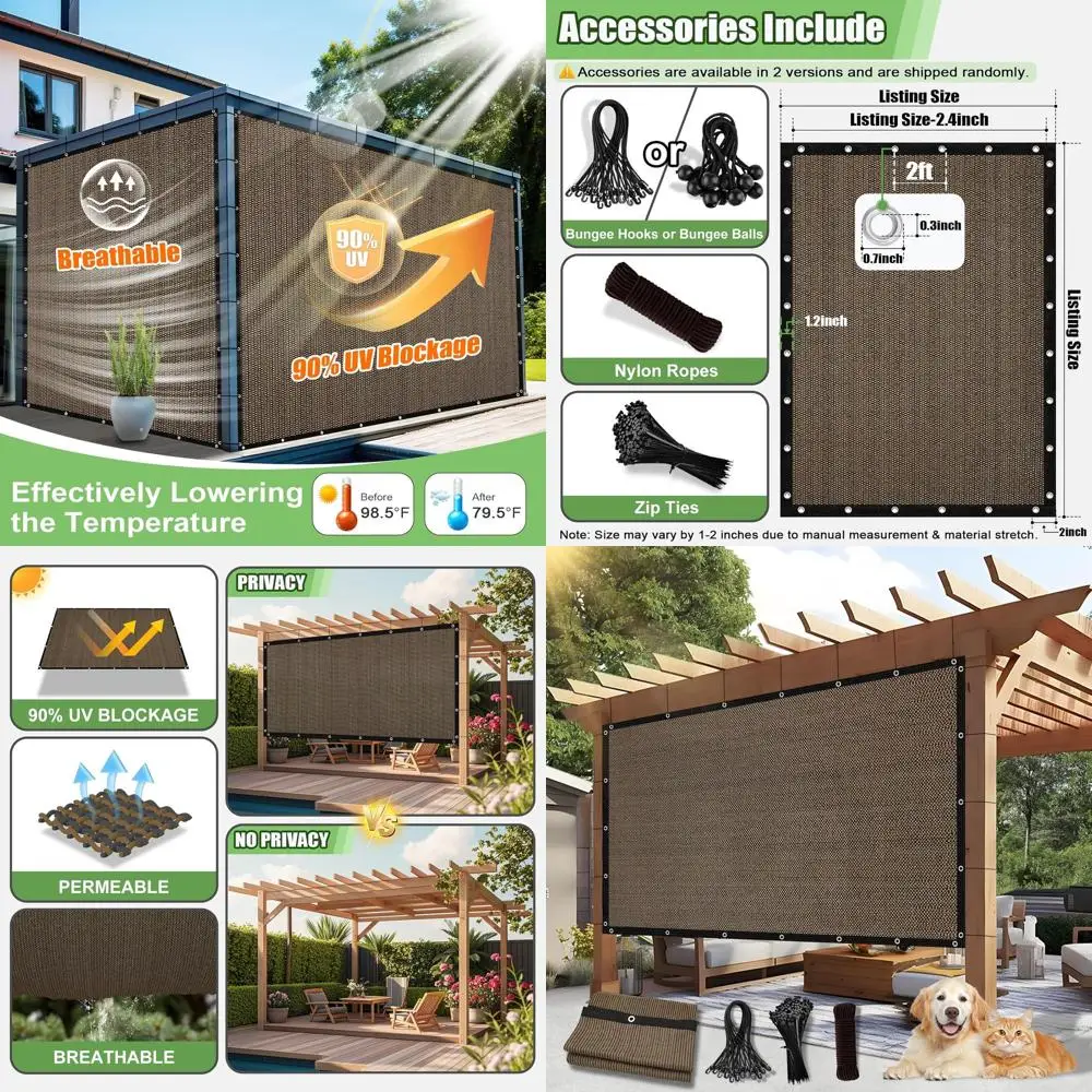90% 차광 야외 차양막, 6피트 x 12피트 그로밋이 있는 퍼골라 커버, 파티오 및 정원용 프라이버시 스크린, 모카색