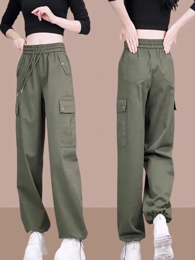 Loose High Waist Casual Trousers Women's Spring Autumn New Style Harlan Pants Sports Pants All-Match Cuffed Workwear Trousers