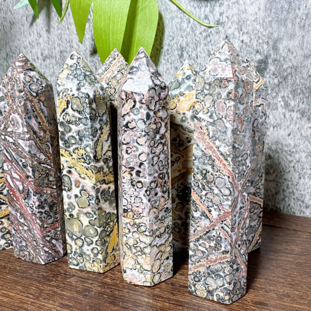 Random 1PC 8cm-11cm Natural Quartz Stone Tower Red Leopard Grain Unique Texture Healing Crystal Home