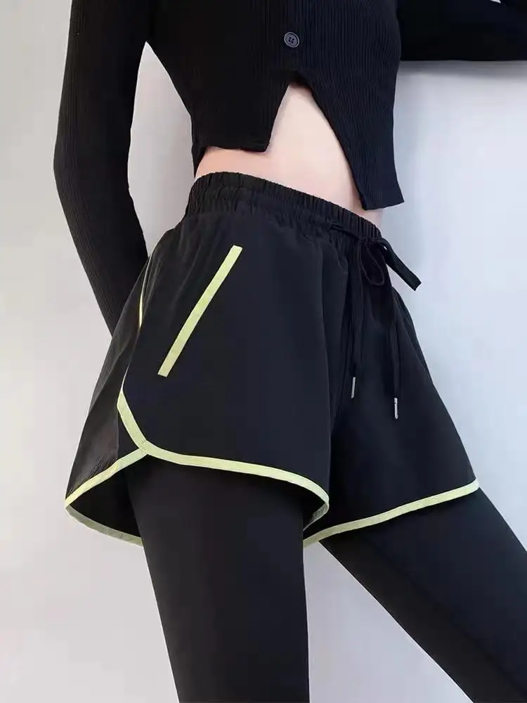 Gefälschte 2 Stück laufende Wander hose Sport enge Legging Frauen Fitness Hintern Legging Yoga hosen Gymnastik Leggings Sport bekleidung Yoga hosen