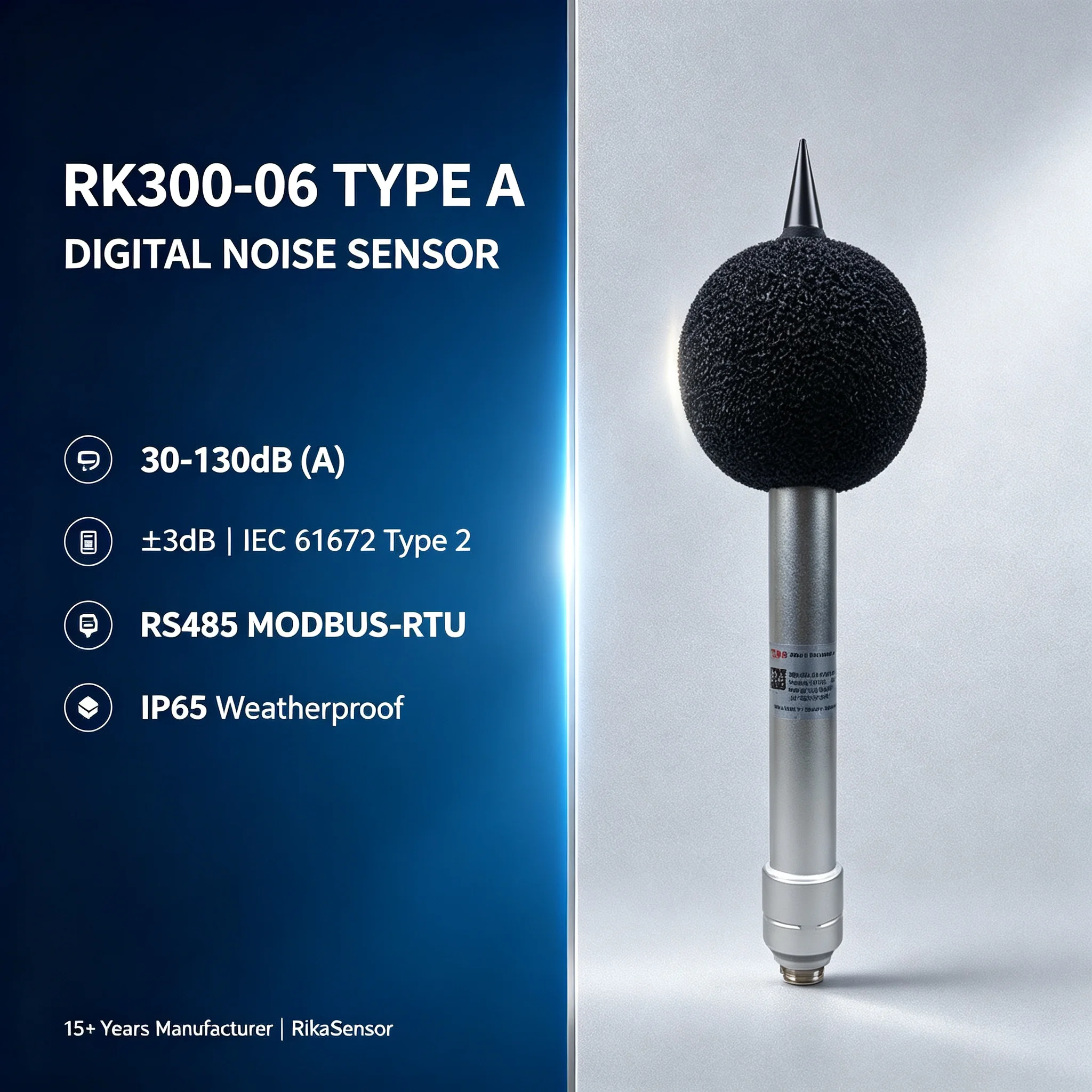 300-06 Microphone RS485 Modbus Output Sound  Noise Sensor for Enviroment Monitoring
