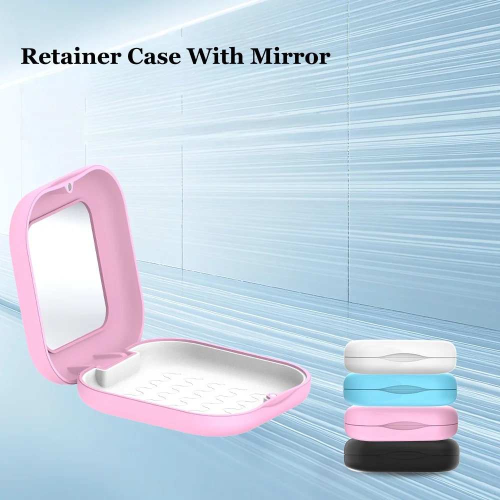 Retainer Case, Clear Aligner Case With Mirror, Removable Silicone Liner, Orthodontic Storage Box Magnetic Closure for Travel