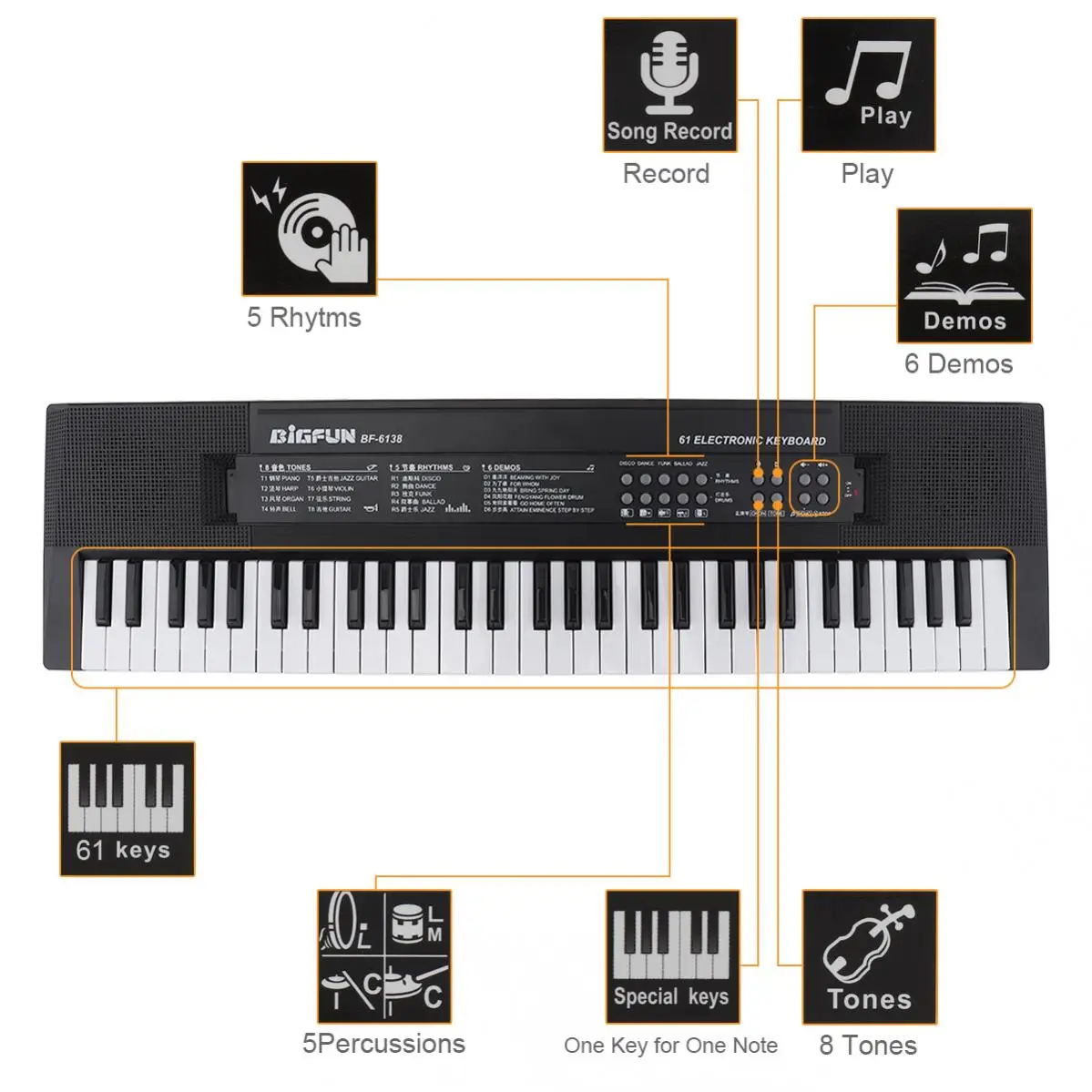 Electronic Keyboard Piano 61 Keys USB Digital Music Organ Key Board with Microphone Musical Enlightenment for Children