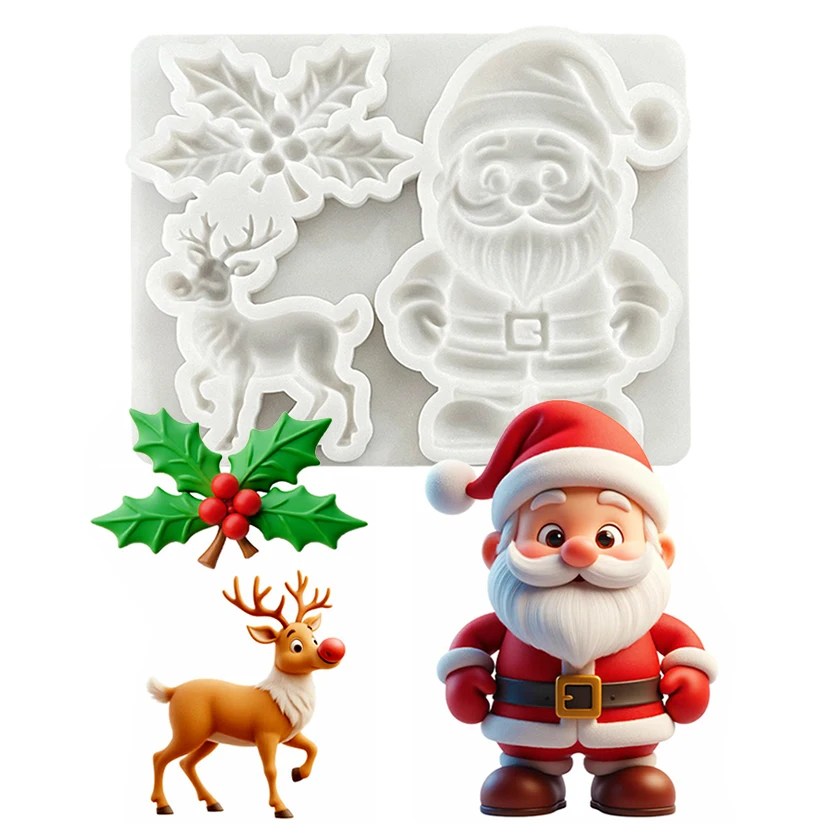 Reindeer Santa Claus Holly Leaf Christmas Silicone Sugarcraft Mold Cupcake Baking Mould Fondant Cake Decorating Tools
