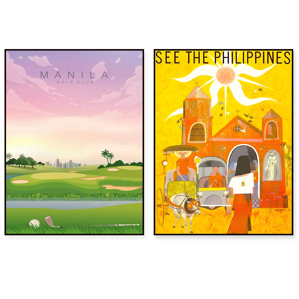 Philippines Manila Golf Philippines, Bali, Thailand, Vietnam Art, Philippines - El Nido, Palawan, Philippines Map Travel Poster
