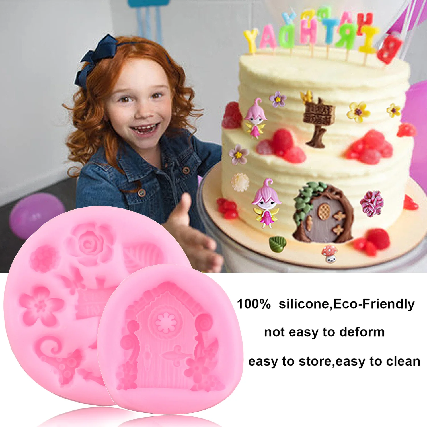 Fairy Garden Home Silicone Mold Door Window Fondant Molds Cake Decorating Tools Chocolate Gumpaste Mould Candy Resin Clay Moulds