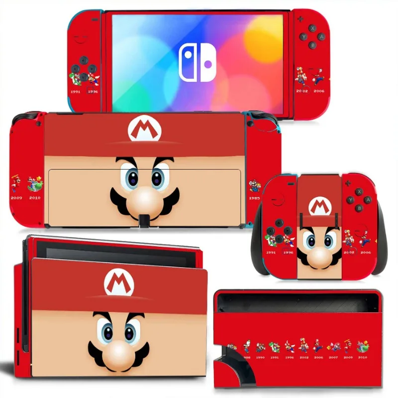 Super mario dos desenhos animados interruptor adesivos para interruptor oled à prova dwaterproof água pvc adesivo moda console de jogo acessórios filme proteção completo