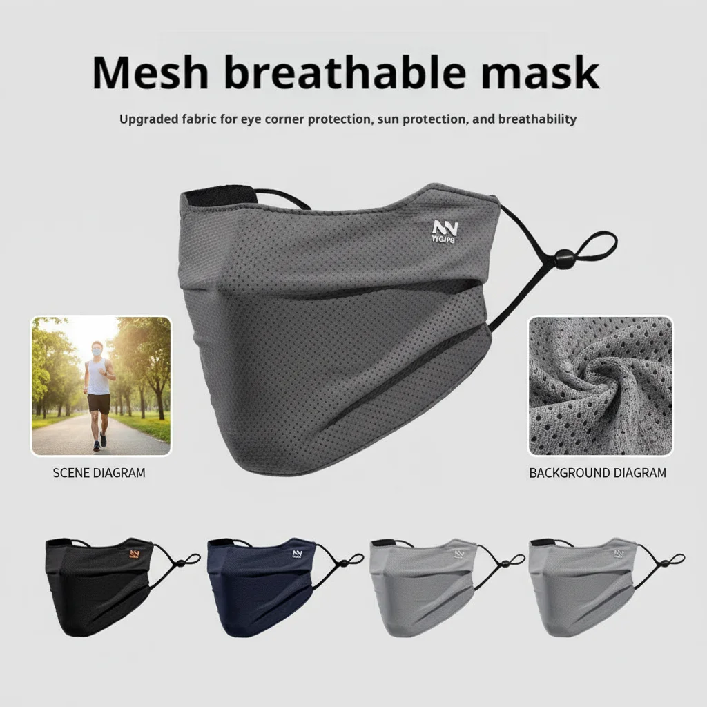 New Sun Protection Face Mask For Men Reusable Breathable UV Face Shield Solid Color Washable Face Mask Summer Cycling Face Mask