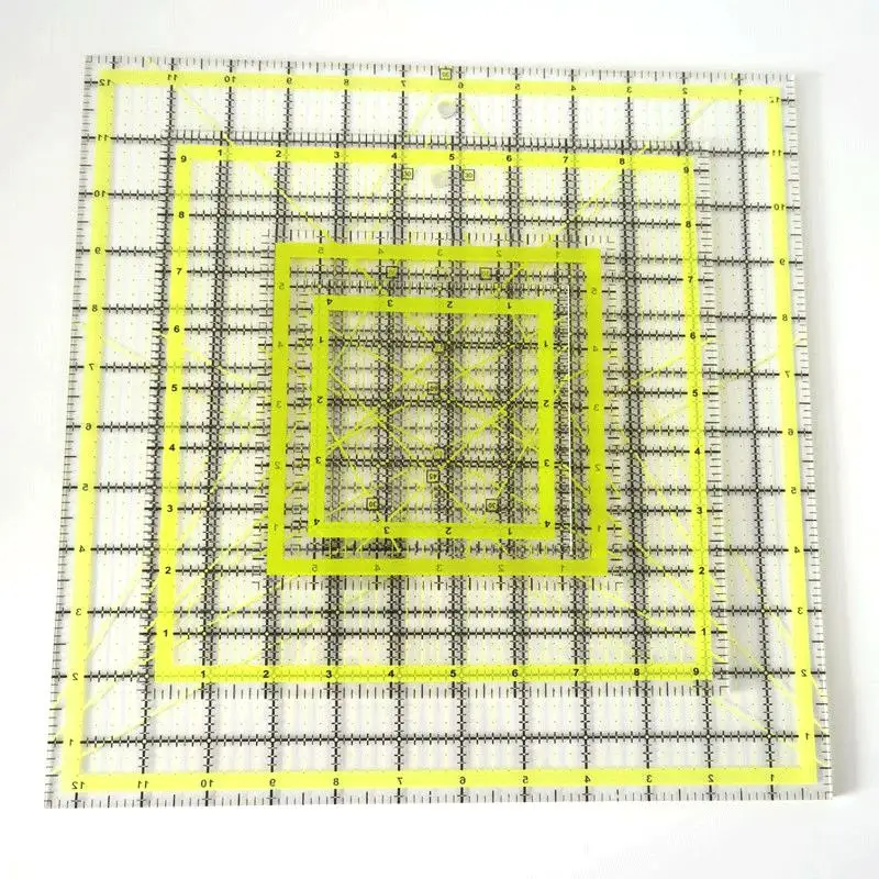 4Pcs Square Acrylic Quilting Rulers Fabric Cutting Ruler Grid Line Quilters Ruler Clear Mark for Quilting Sewing Patchwork Ruler