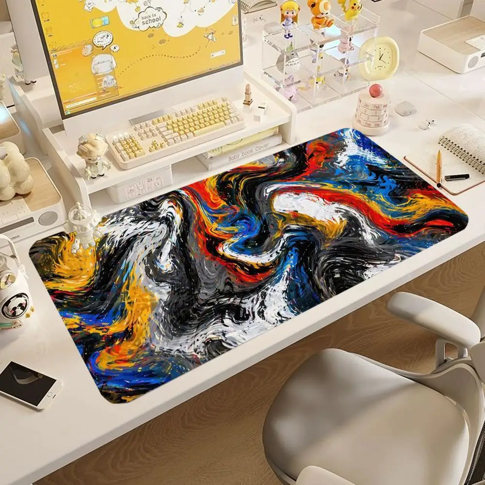 Psychedelic Swirl Multicolor Liquid Marble Art For Gaming Laptop Wide Desktop Playmat