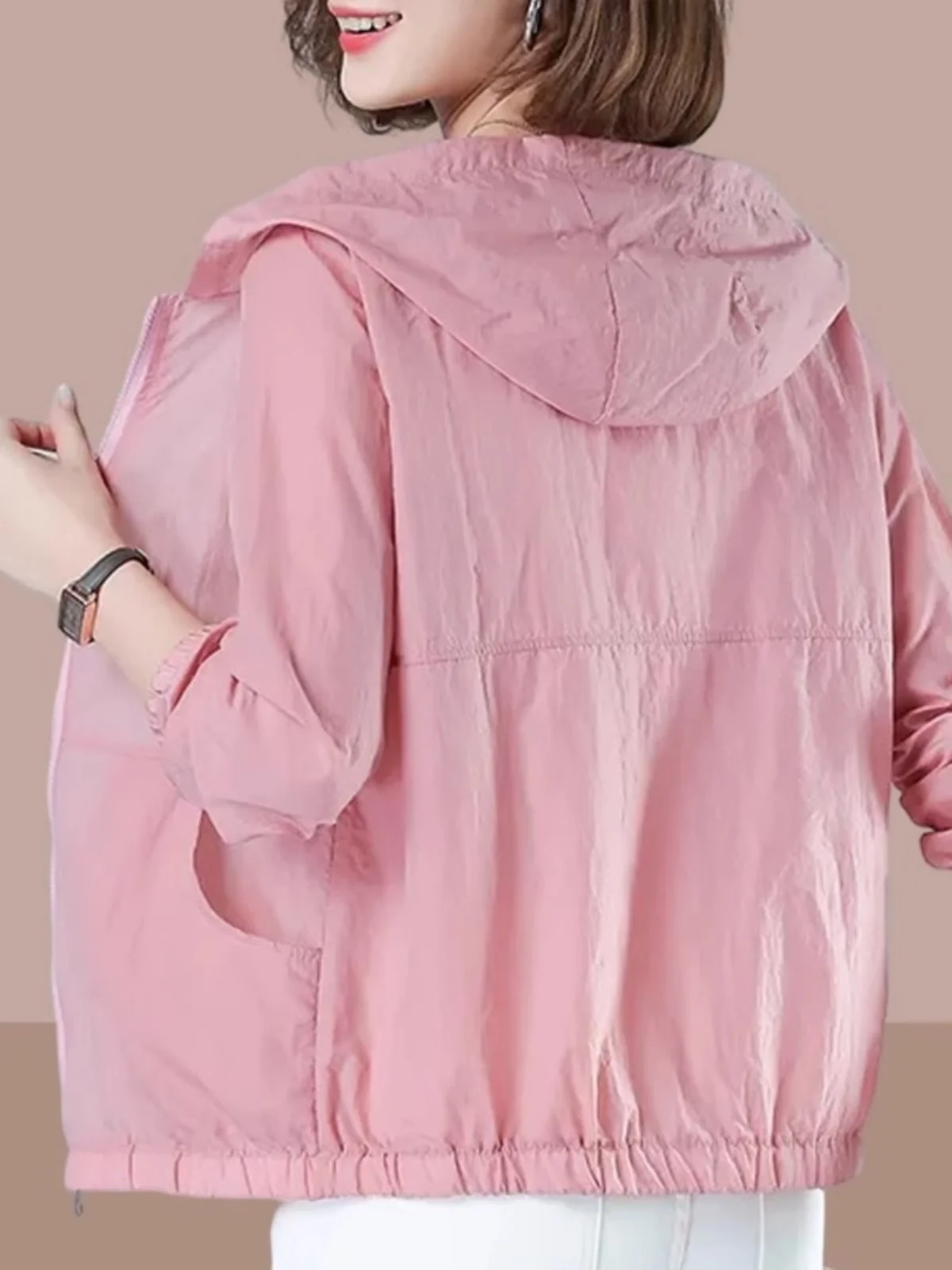 Women's Summer Thin Breathable Hooded Sun Protection Clothing Fashionable Outdoor Cycling Wear Korean Style Long Sleeve Zipper