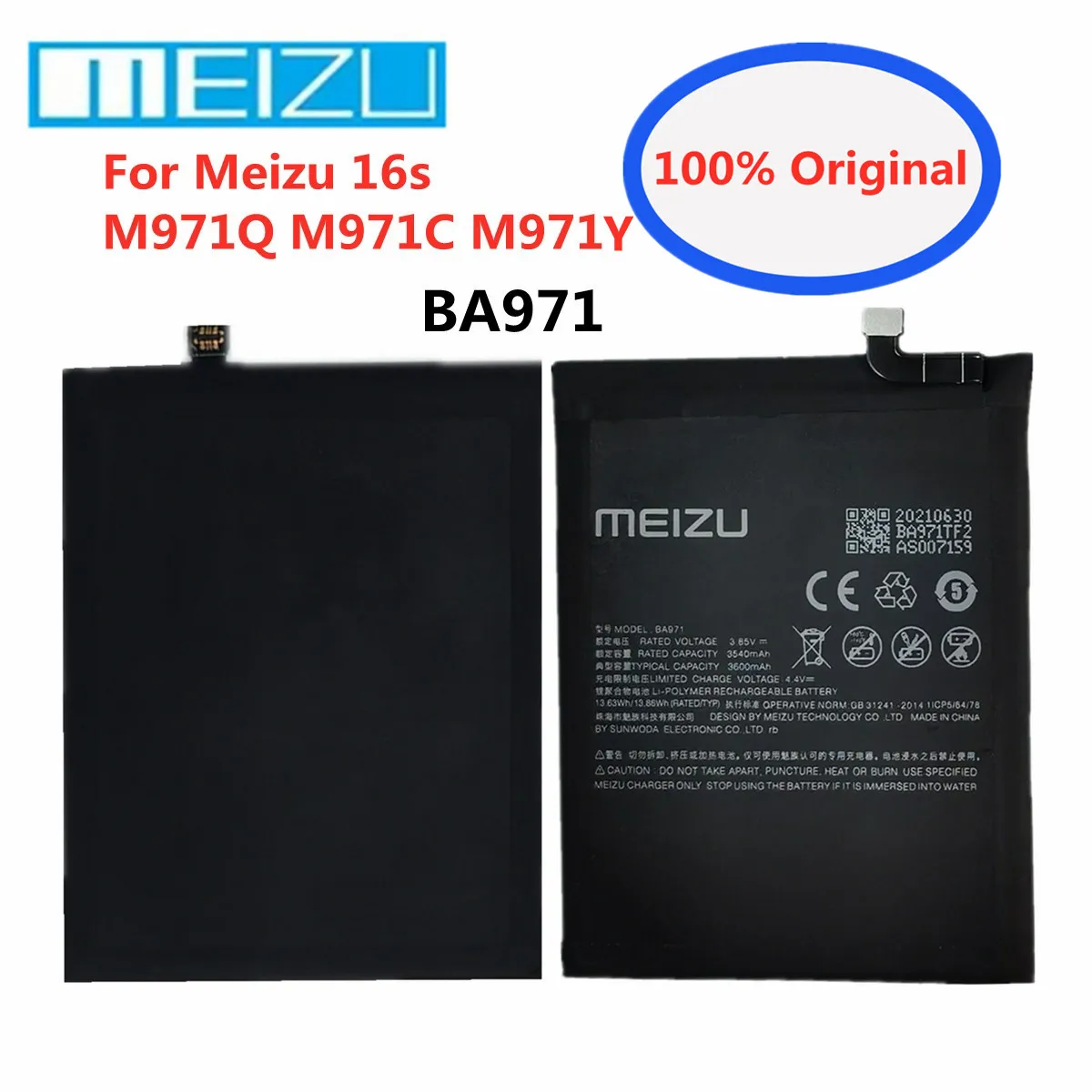 

100% Original BA971 3600mAh Replacement Battery For Meizu 16s M971Q M971C M971Y Smart Phone High Quality Rechargable Battery