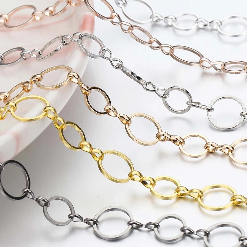 1M 10MM+8MM Round Closed Rings Link Chain Copper Chains Handmade Necklace Chains DIY Jewelry Findings Bag Accessories Wholesale