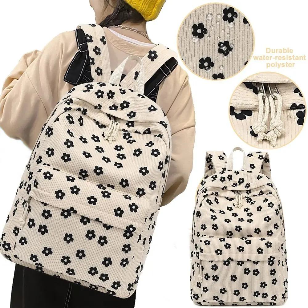 

Cute Corduroy Girls Backpack Durable Lightweight Laptop Bag Bookbag for Kids Teens