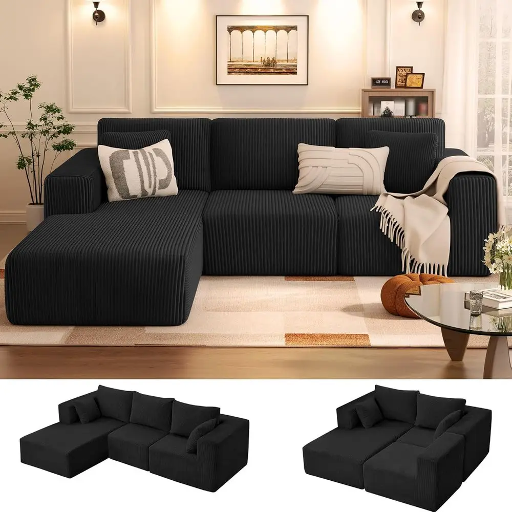 

Угловой диван L-образной формы 107, современный секционный диван, мягкий как облако, для гостиных, бескаркасный шезлонг черного цвета для спален