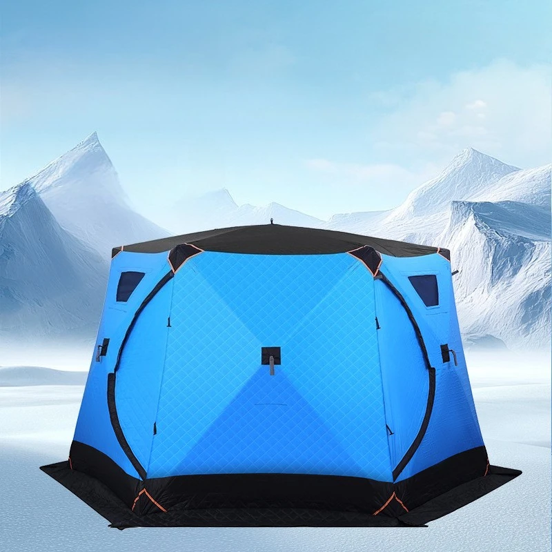 Winter Ice Fishing Tent 3.5m Thickened Coldproof Camping Shelter Hexagonal Outdoor Warm Cotton House with Wood Stove Hole