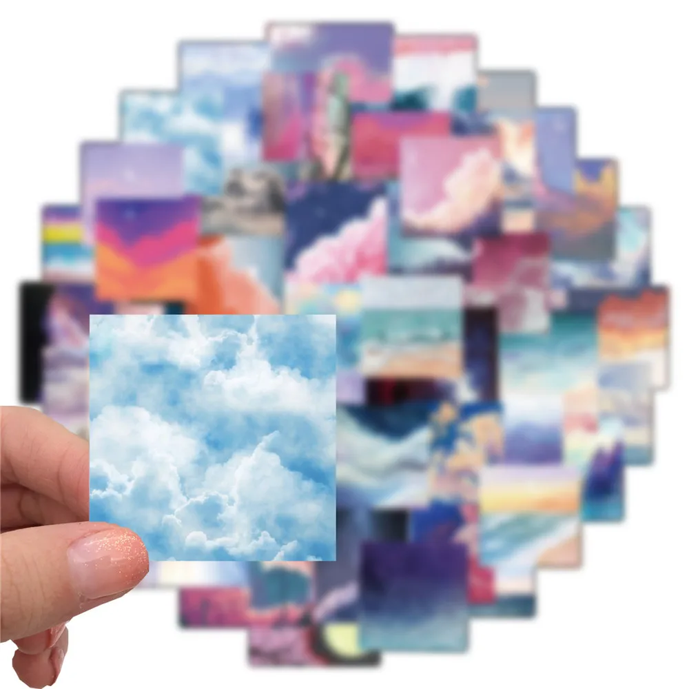 50pcs Aesthetic Cloud Moon Blue Sky Stickers For Phone Laptop Stationery Guitar Notebooks Scrapbooking Supplies Pink Sticker