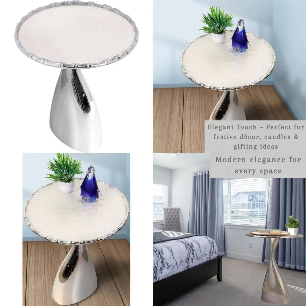 

Lightweight Metal Side Table with Pedestal Base for Small Spaces - Modern Minimalist Design, Easy Assembly, 18 Silver