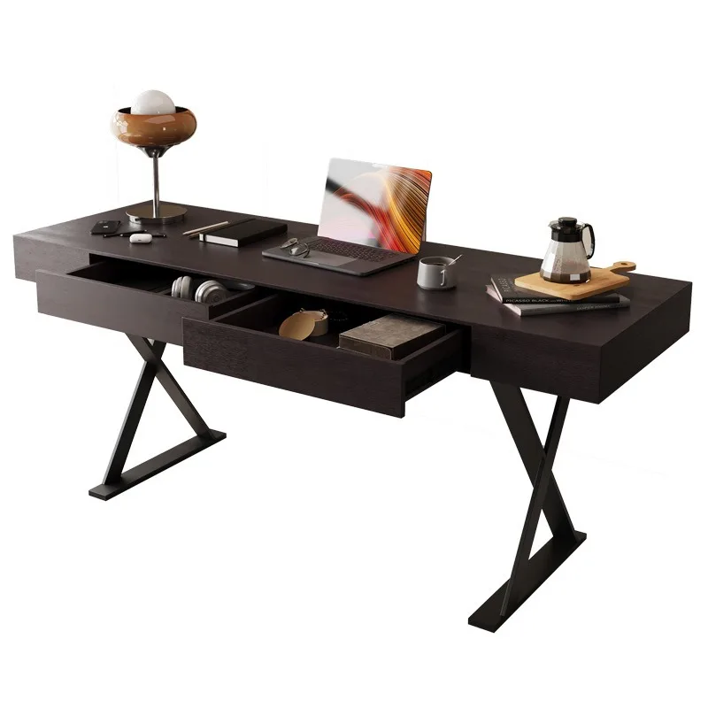 High-End Retro Designer Desk Walnut Solid Wood Italian Style Writing Computer Table Light Luxury Modern Study Furniture
