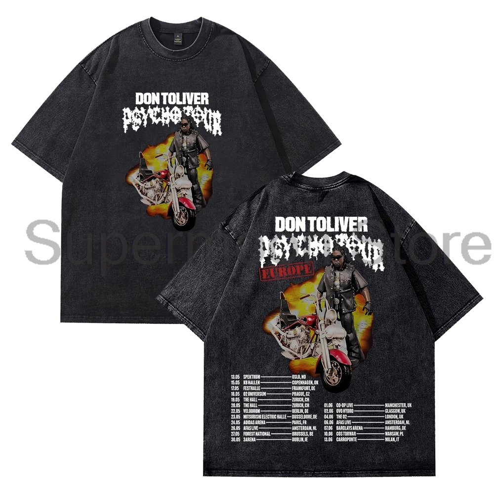 

Don Toliver Psycho Tour Europe 2025 Washed T-shirt Crewneck Short Sleeve Cotton Tee Women Men Streetwear Tops