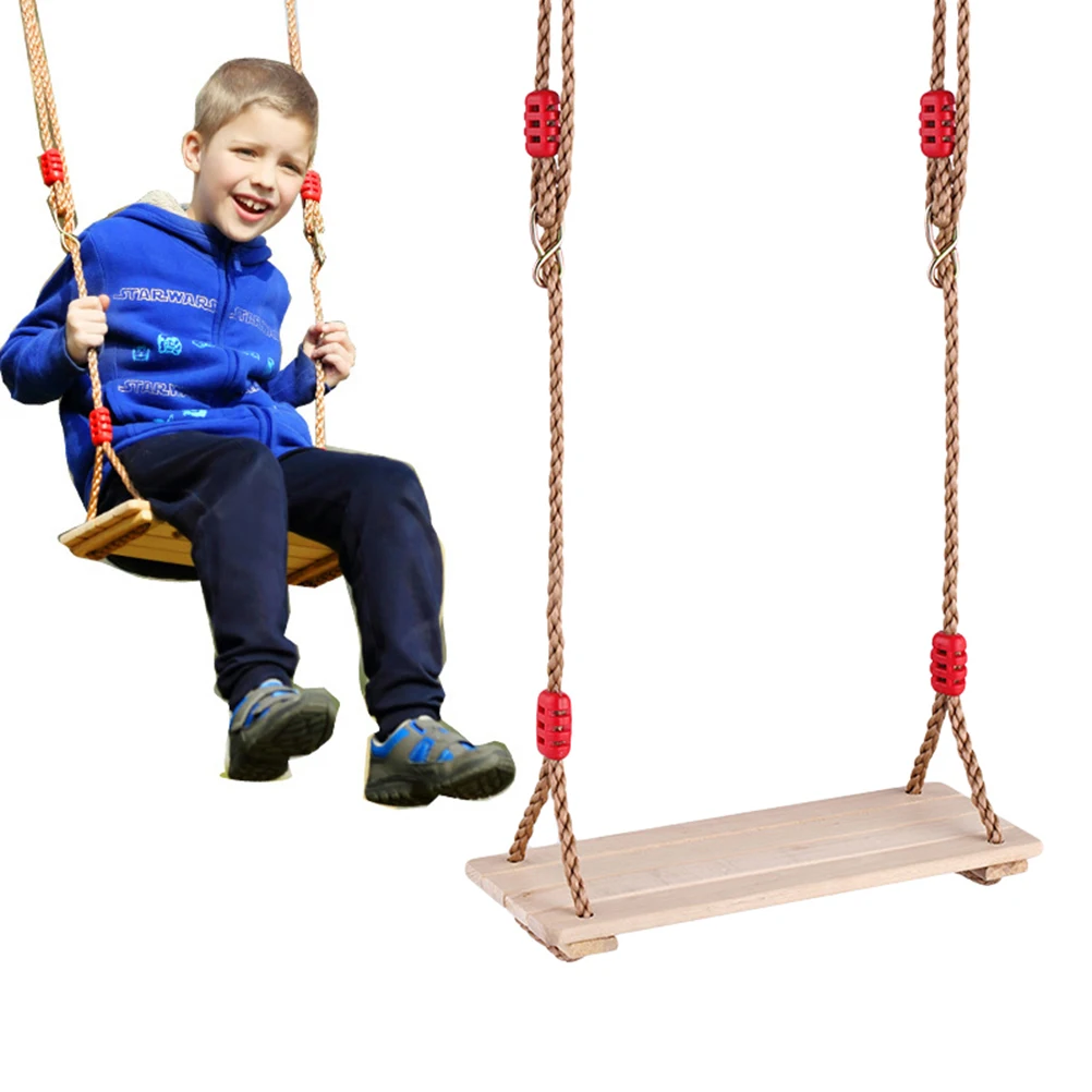 

Kids Swing Four-plate Set Wooden for Children Hanging Seat Outdoor with Hemp Rope