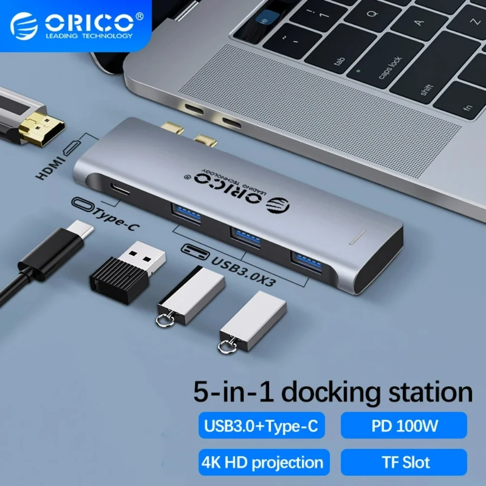 

ORICO USB Type C HUB Dual USB-C To 8K HDMI-Compatible RJ45 USB3.0 PD SD TF Reader for MacBook Pro Air Adapter Thunderbolt 3 Dock