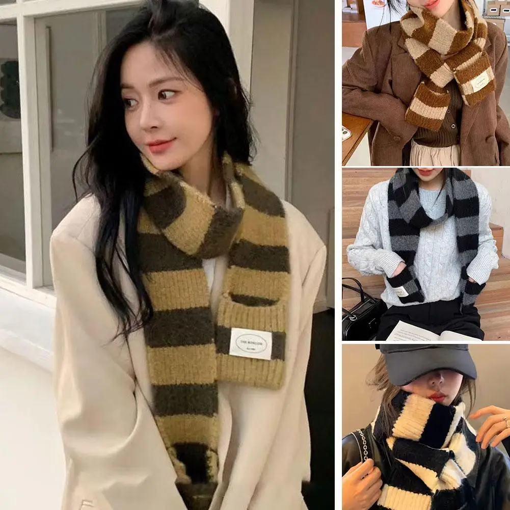 

Мягкий шерстяной вязаный шарф в красную полоску, женский зимний корейский толстый теплый шарф, модный шарф Y2K в стиле Харадзюку, шаль, подарок на Рождество и Новый год