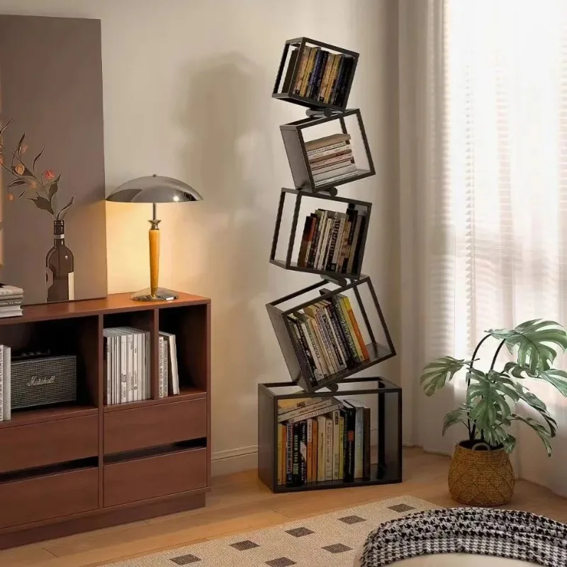 Modern Multi-Layer Corner Bookshelf Vertical Iron Bookcase for Office Storage Shaped Multi-Tier Book Rack