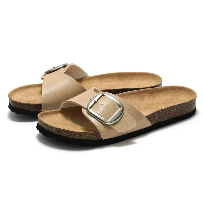 Summer Hot New Women Cork Clogs Slippers Cork Footbed Beach Sandals Outdoor Suede Clogs Sandals with Adjustable Buckle