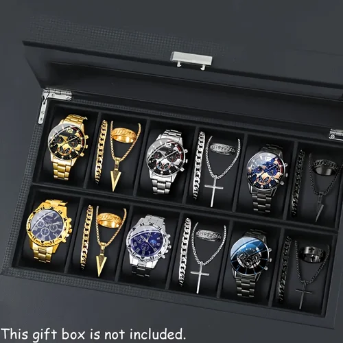 Imagen 1 del producto 12 unids/set, relojes para hombre, reloj de moda de 3 piezas para hombre, conjunto de reloj de cuarzo con combinación multicolor para hombre