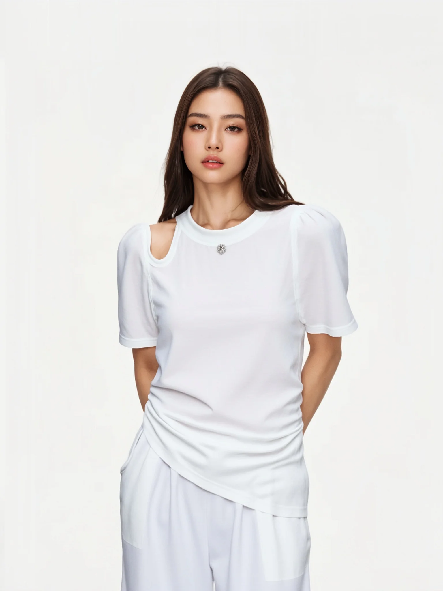 

Модный летний повседневный комплект BW2026: прохладный, комфортный, дышащий, из двух предметов – белая футболка и свободные брюки