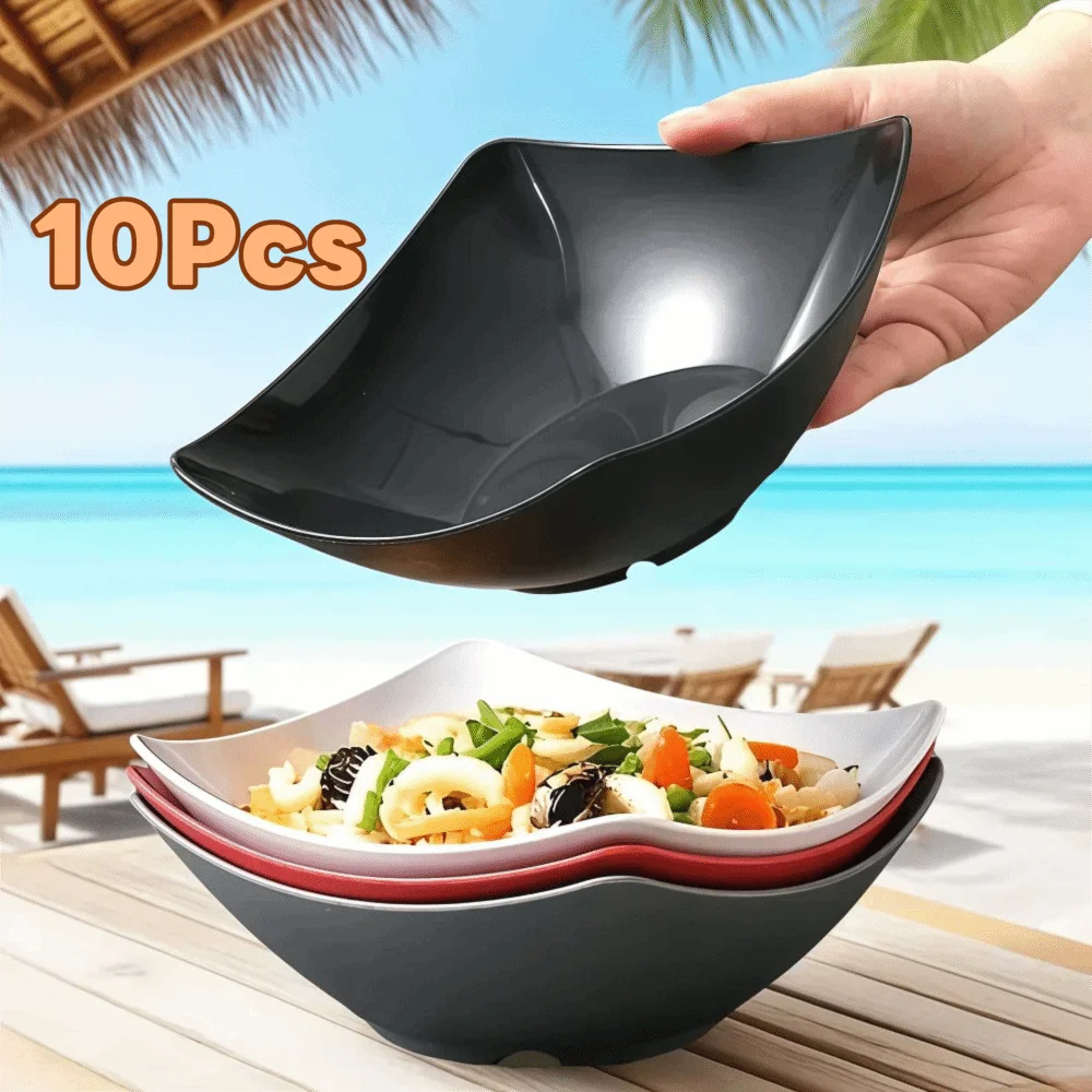 10pcs Plastic Square Salad Plate Solid Color Heat-resistant Snack Dish Stackable Microwave-safe Soup Bowl Noodle