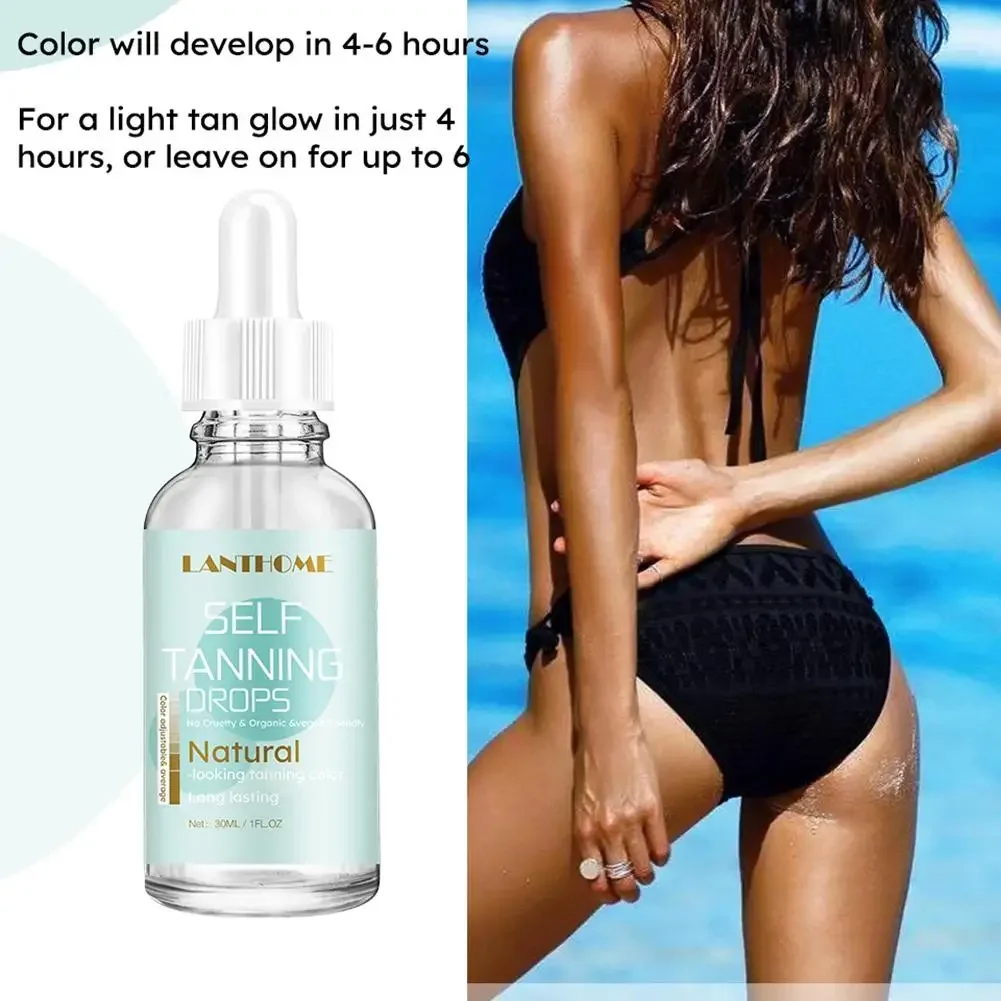 Gotas de bronceado Natural para cara, aceite de bronceado líquido, suero autobronceador oscuro, gotas para cara, cuerpo, tropical para una playa o surfista