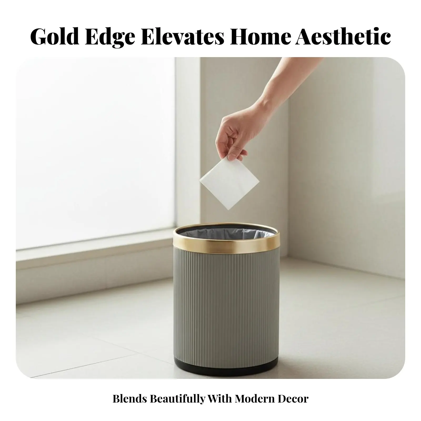 Gold Border Trash Bin Wide Mouth Accessible Ing Round Striped Trash Can Double Tier Waste Bin Easy to Clean Lidless Garbage Can