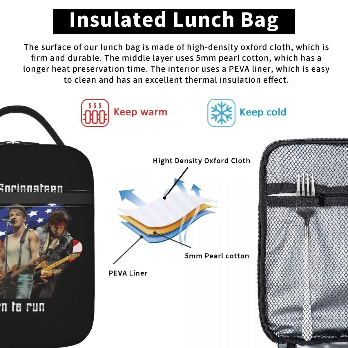 Bruce Springsteens-Isolados Térmicos Lunch Bags para Viagem, Recipiente De Alimento Portátil, Refrigerador Lancheiras