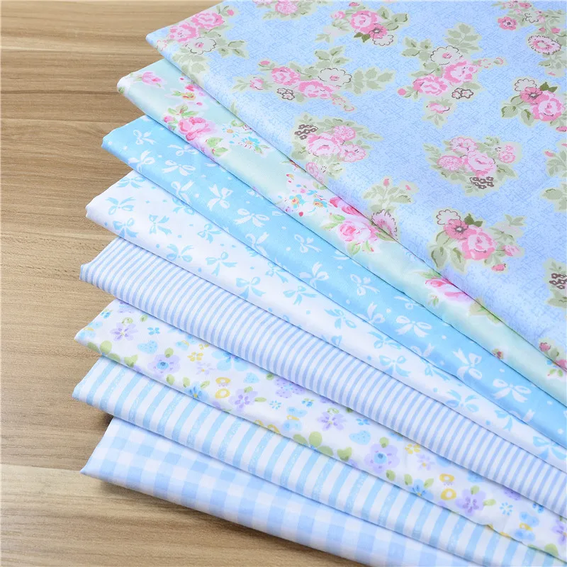 

8PCS/Lot 50*40CM Blue Rose Printed Cotton Fabric Sewing Fabric Patchwork Cloth Set Quilting Material DIY Bundle Series Fabric