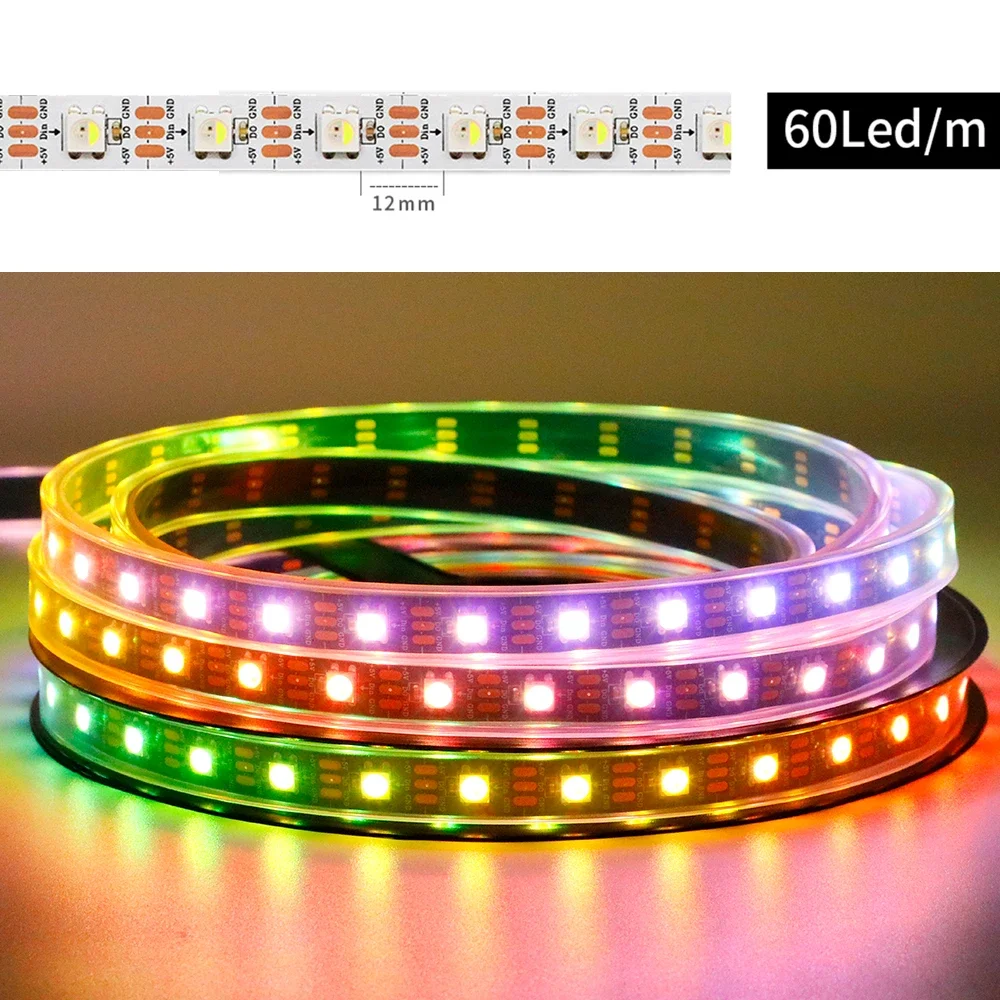 Imagem -05 - Flexível Rgb Led Strip Lights Bar Fita Branca Quente Lâmpada Sk6812 Rgbw Rgbww Cores em ic Smd 5050 Sk6812 5v 12v