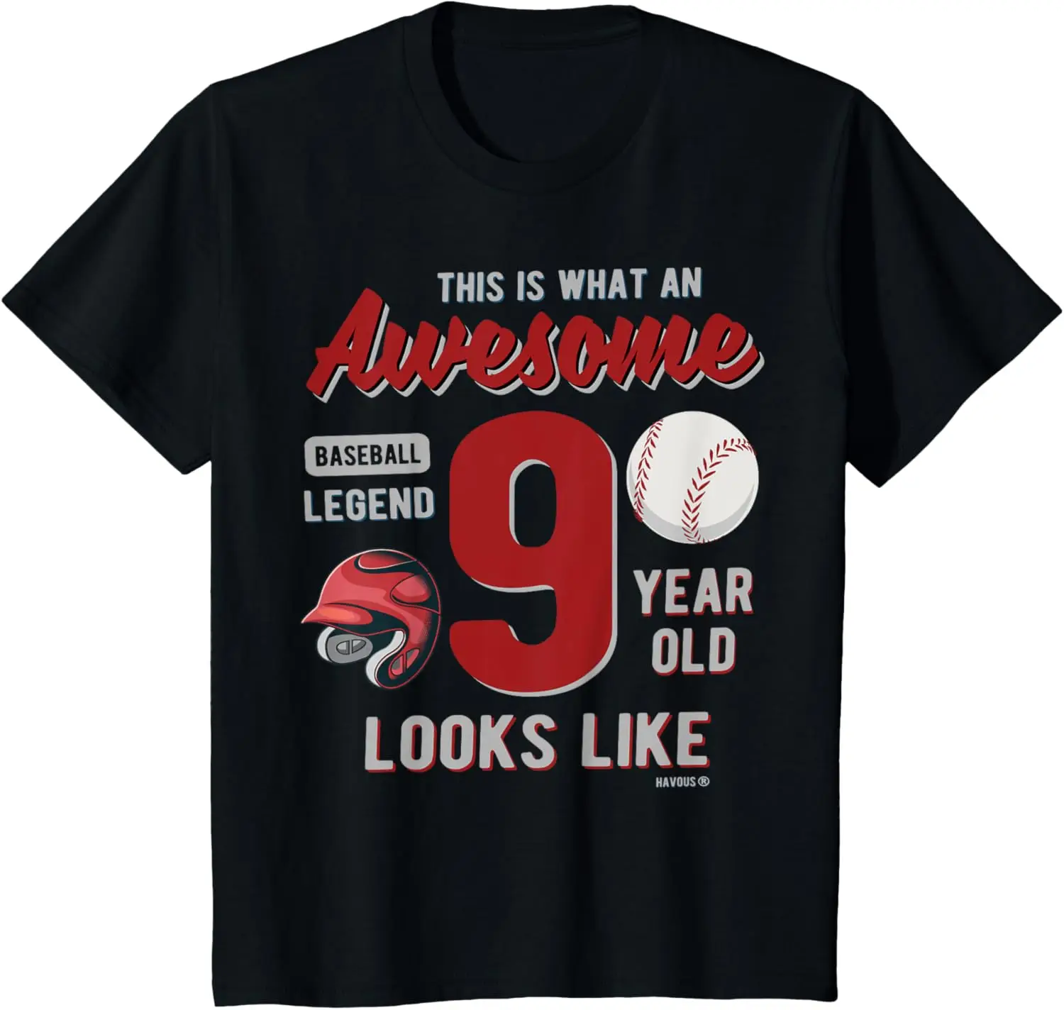 

Kids 9th Birthday Gift Awesome 9 Year Old Baseball Legend T-Shirt