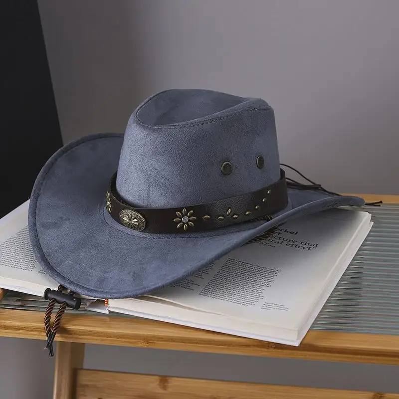 جديد الجلد المدبوغ الاصطناعي قبعات رعاة البقر الغربية خمر كبيرة الحافة شهم راعية البقر الجاز قبعة عطلة قبعة الحفلات