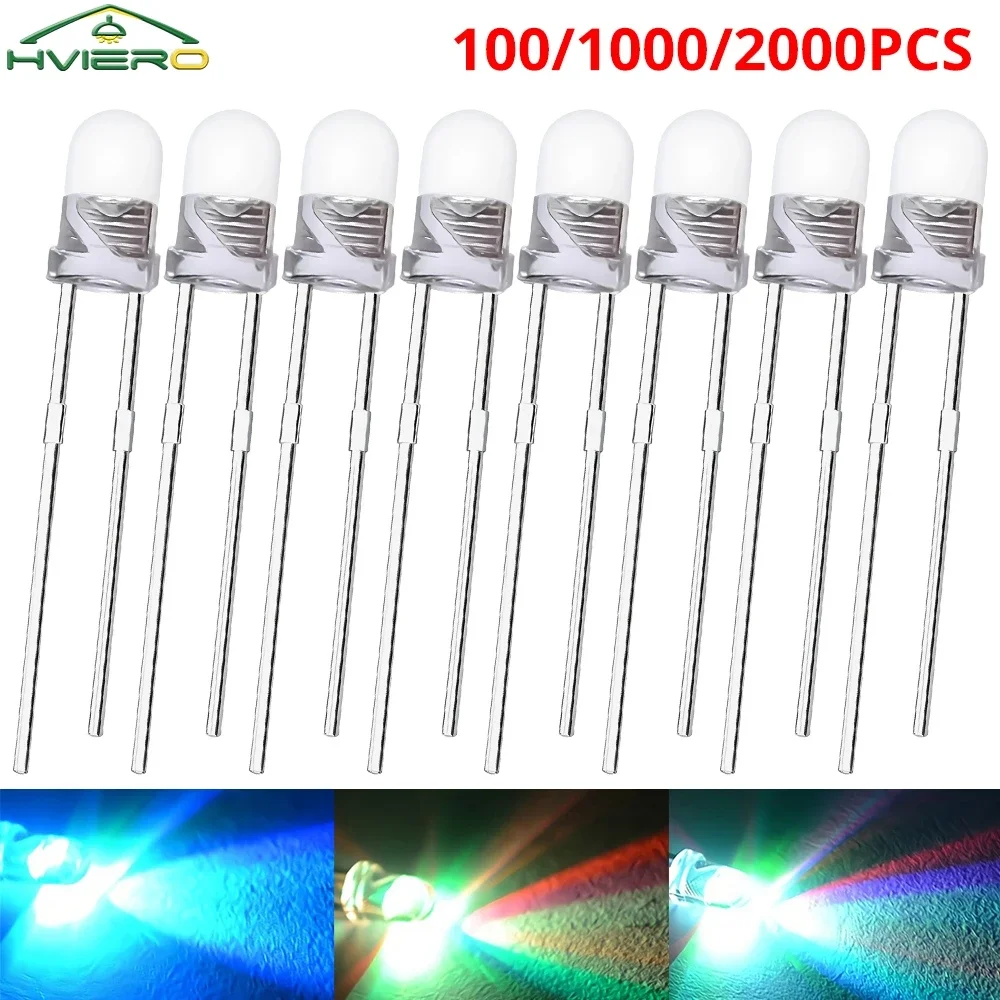 3mm Fast Slow RGB Round Flash Rainbow Multi Color 2.0V~3.4V Light-Emitting Diodes Light Beads Clear LED Bulb Billboard Decorat