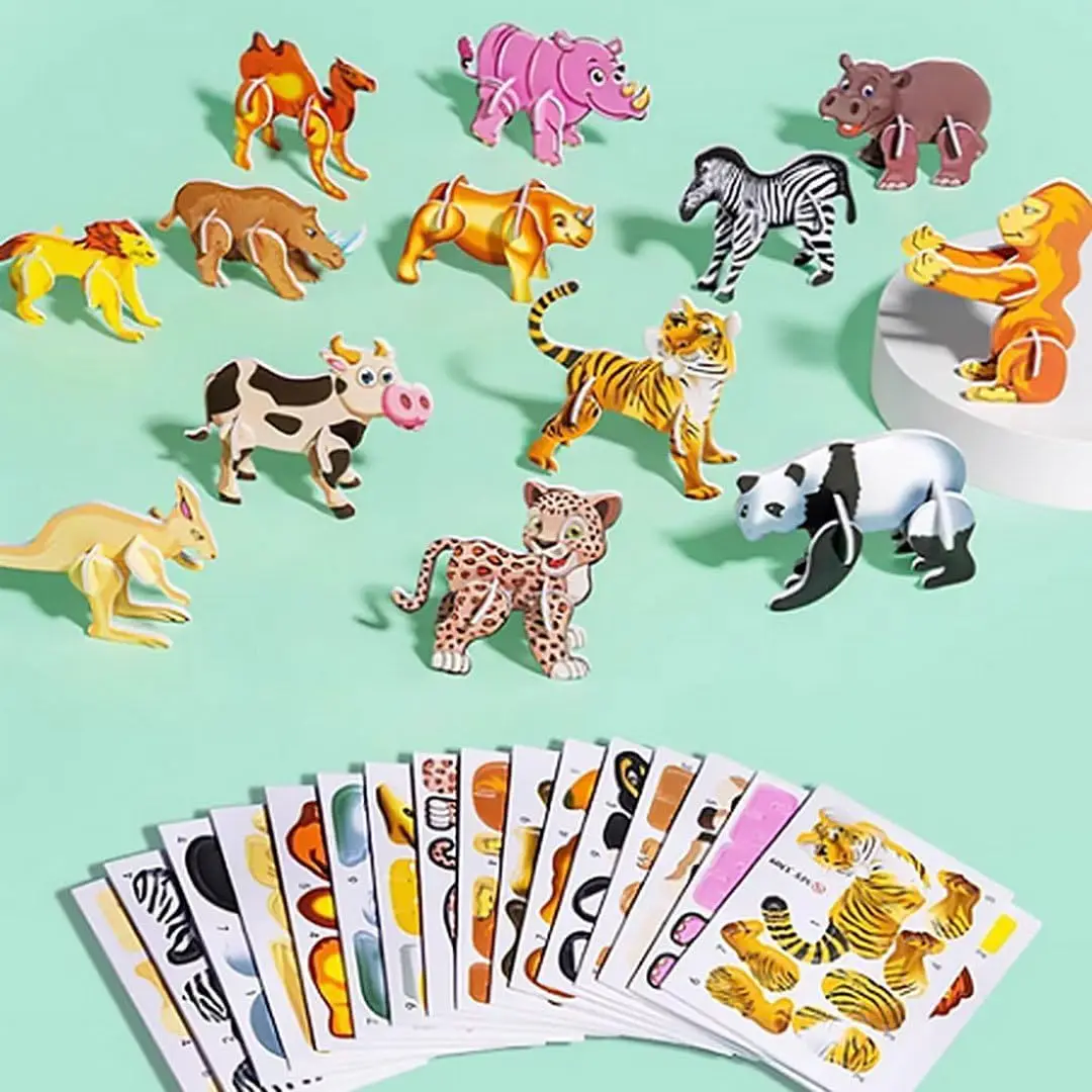 3D Cartoon Animals Assembly Puzzles Early Learning Safe Material Jigsaw Puzzles for Visual Cognitive Hands-on Ability Training