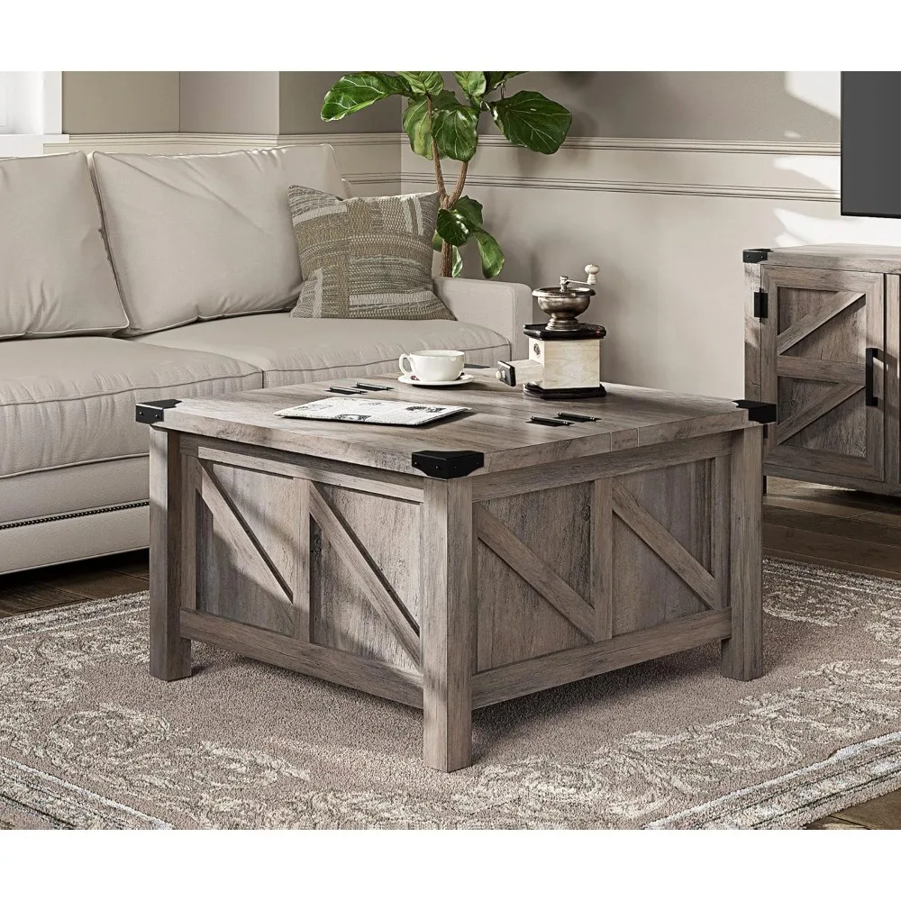 

Square Farmhouse Coffee Table with Storage for Living Room, 30x30 inch Wooden Dining Center Table with Gas Spring Flip-To