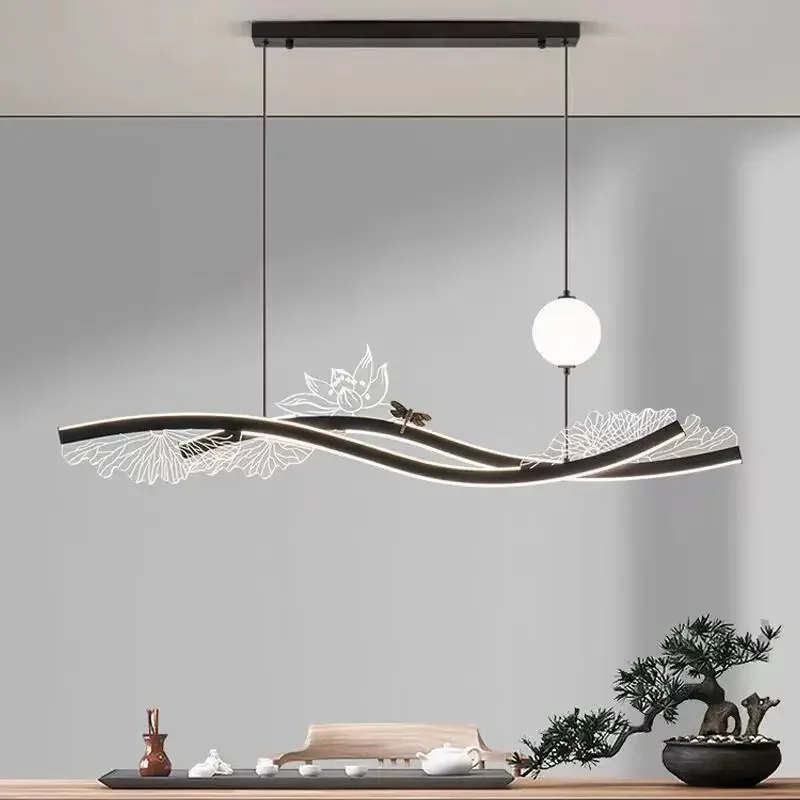 New Chinese style, dining room, chandelier, tea room study bar, long Zen