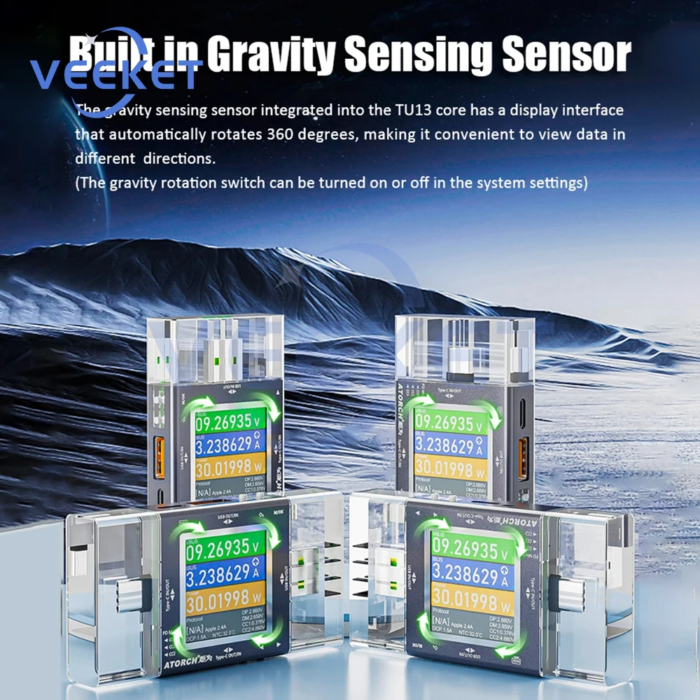 

TU13 Digital Multifunctional Mobile Phone Charger USB Tester Type C Voltage Current Power Meter Tester DC0-50V 6.5A