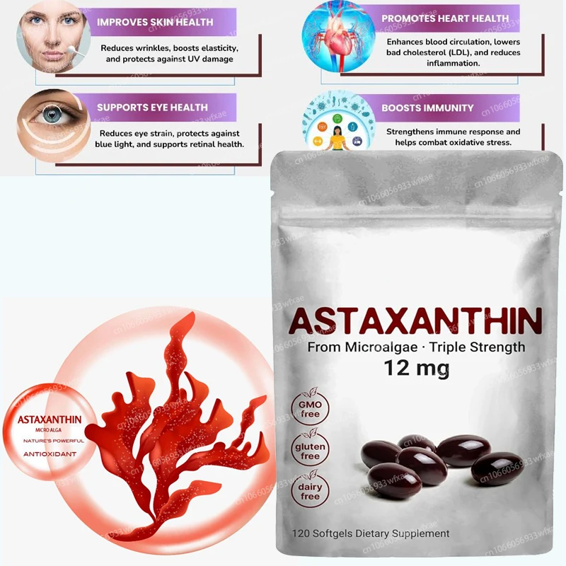 

120 Softgels Astaxanthin Supplement Antioxidant Support for Skin and Eye ,Heart Health Enhance Brain