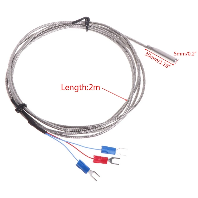 Stainless Steel RTD PT100 Temperature Thermocouple with 2m 3 Cable Wires 40JE