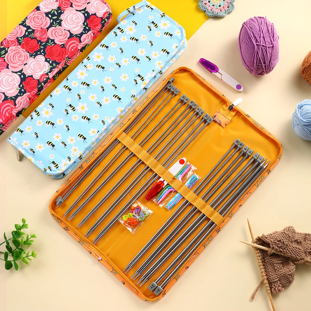 22pc Stainless Steel Knitting Needles 2mm-8mm Straight Single Pointed Crochet Hook Set 11Pairs 35cm Sweater Needles for Knitting